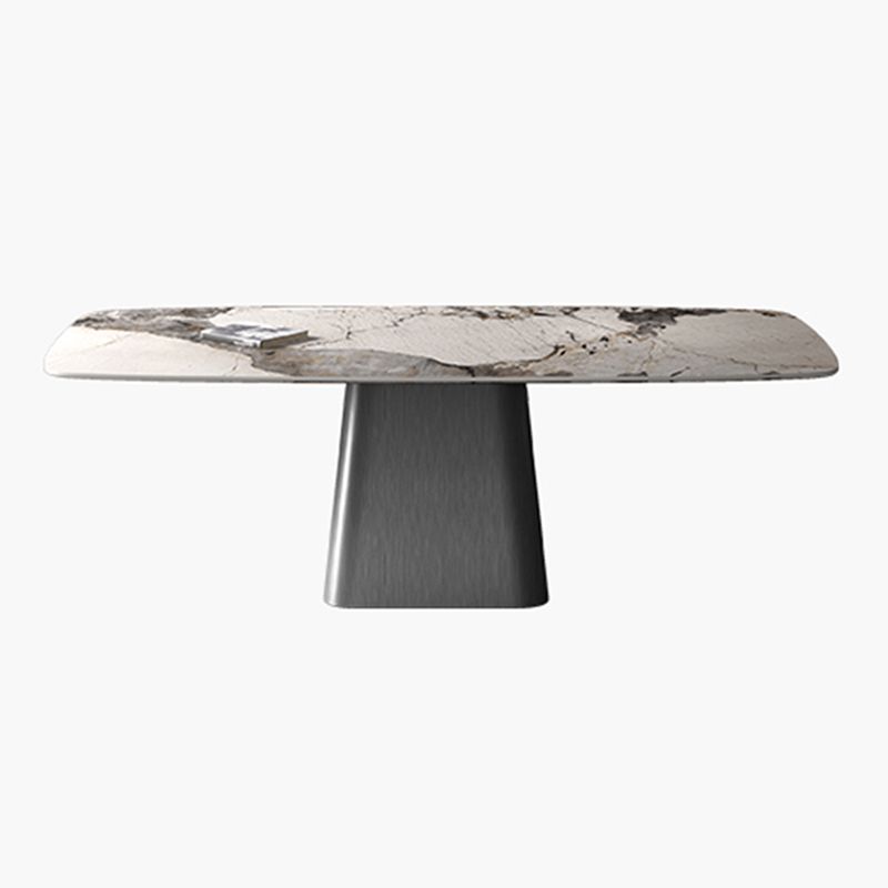 Metal Traditional Luxury Rectangle Table High Gloss White Sintered Stone Table with Pedestal Base