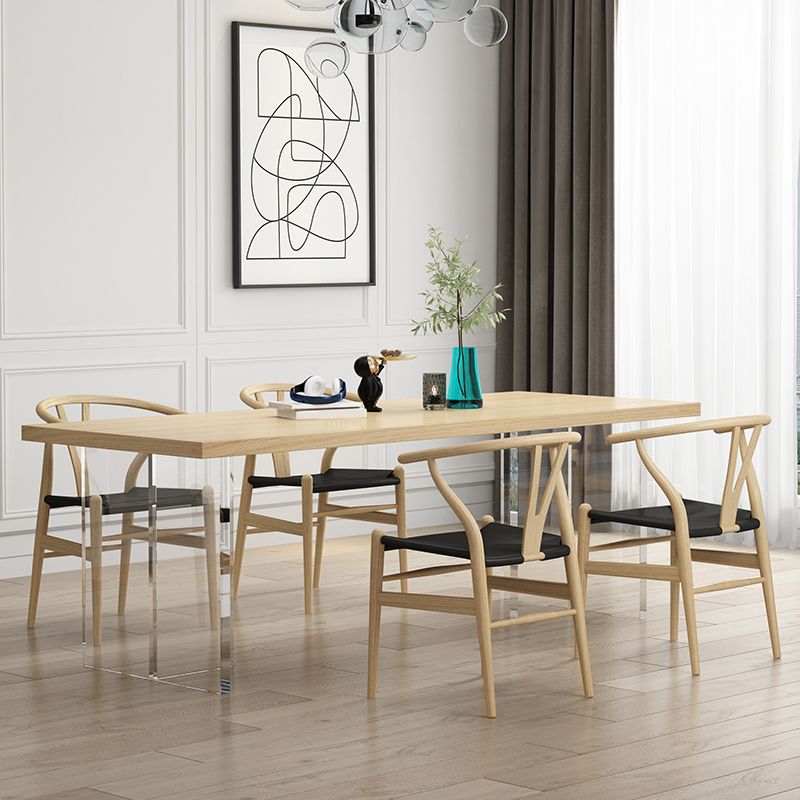 Modern Wood Table in Brown for Restaurant Rectangle Table with Acrylic Base