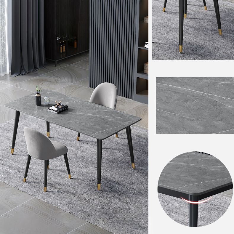 Conjunto de comedor de piedra sinterizada contemporánea con forma de comedor de forma rectangular para cocina
