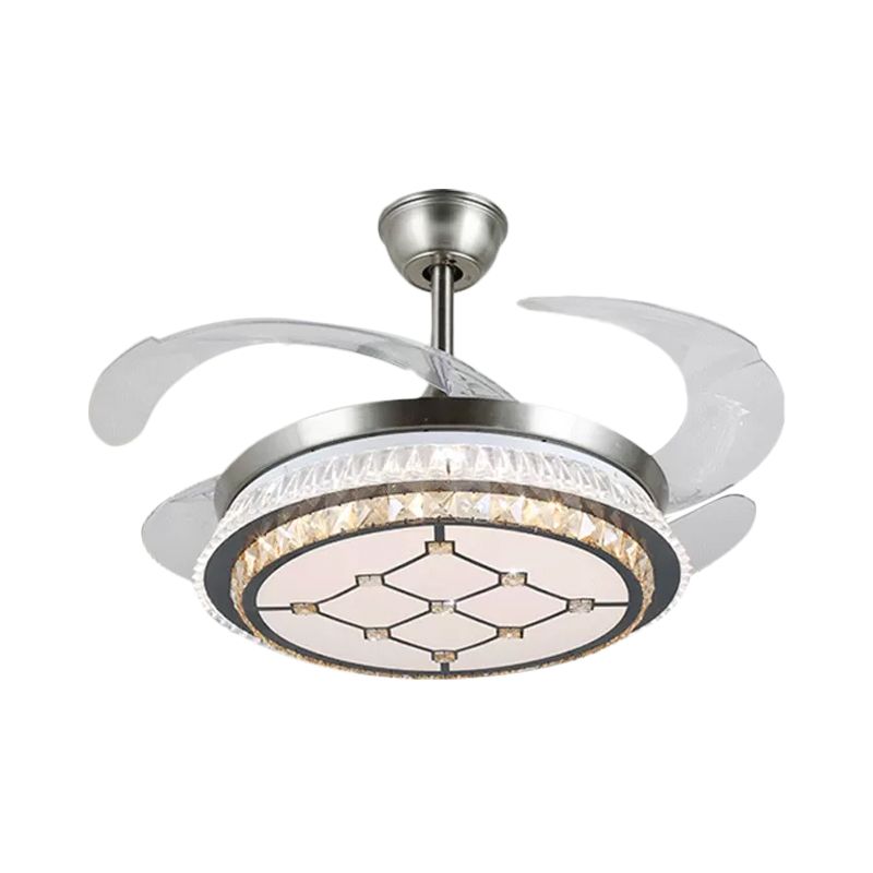 Silberschicht 4 Blades Halbflush Mount Modernismus LED Crystal Anhänger Lüfterleuchte, 19 "breit