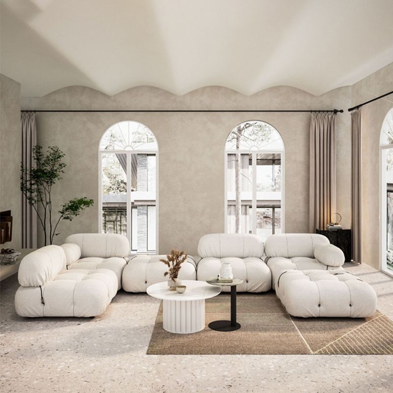 Contemporary Stationary Velvet Sofa Sewn Pillow Back White Settee