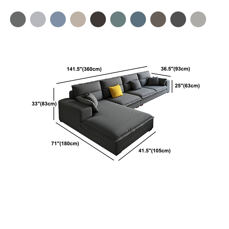 Contemporary Sectional with Pillow Top Arms for 4 People Stationary Sofa