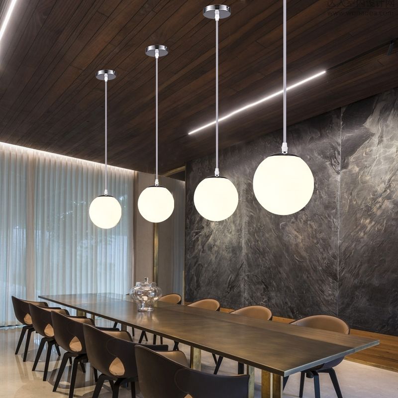 Chrome Finish Spherical Hanging Light Minimalist 1 Head White Glass Pendant for Dinner
