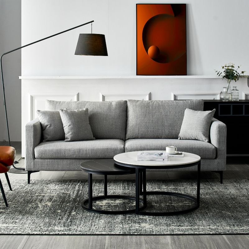 Living Room Contemporary Cushions Square Arm Linen Chesterfield Sofa