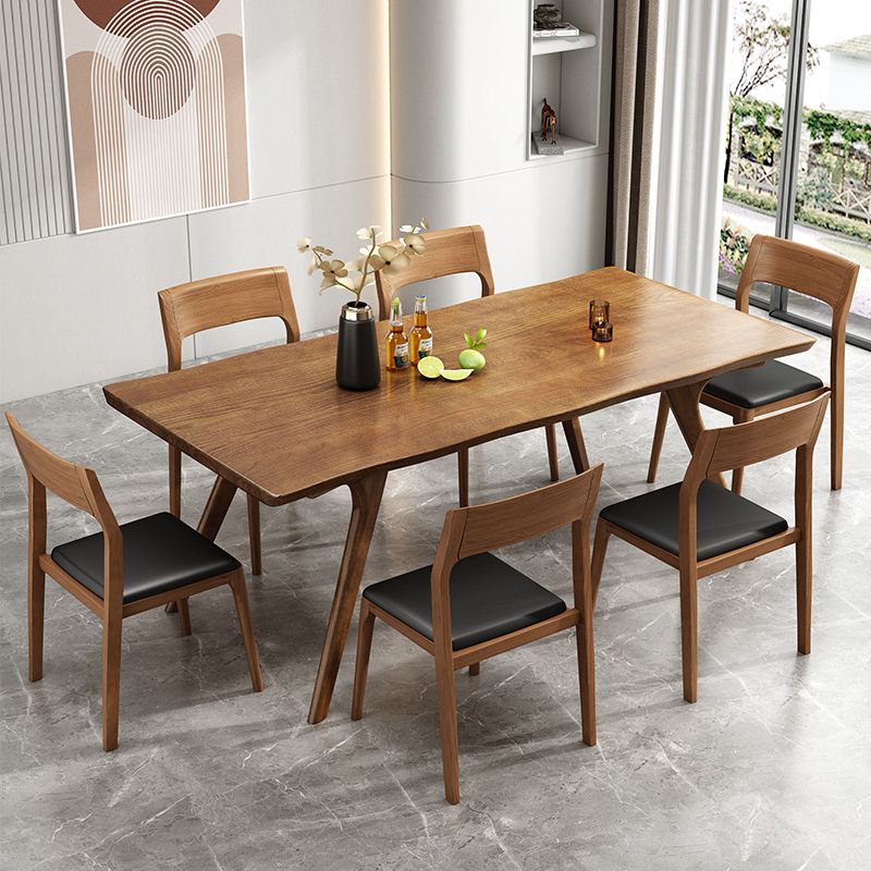 Brown Solid Wood Contemporary Dining Table Set 1/4/5/7 Pcs Dinette Set for Home