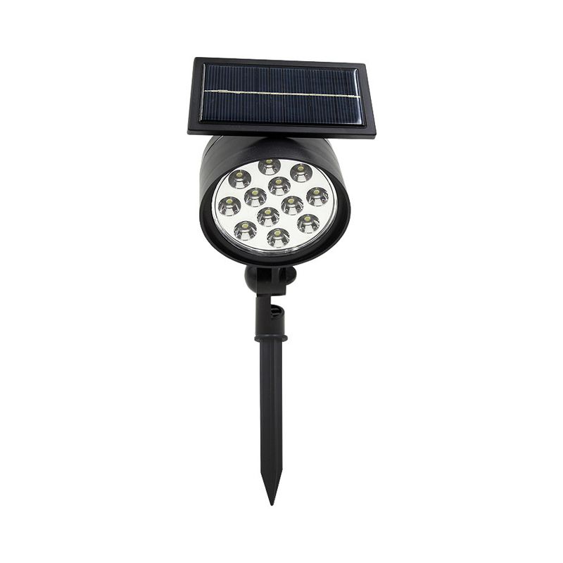 Cylinder Shape Metal Solar Lawn Lighting Vintage Black LED Ground Spotlight for Courtyard