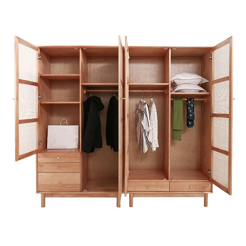 Clothes Rail Wardrobe Cabinet Solid Wood Modern Wardrobe Armoire