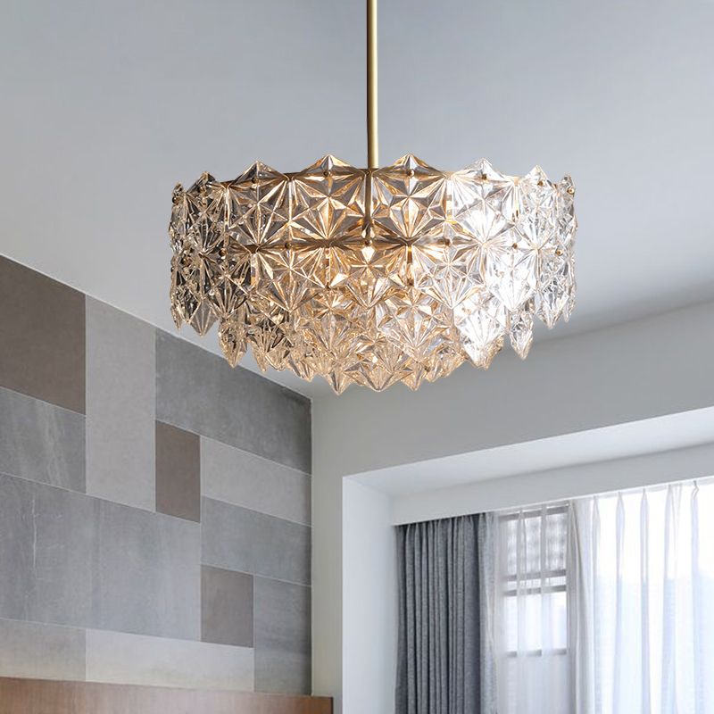Luminaire de lustre circulaire en laiton vintage biseauté k9 cristal 6 têtes de salon pendentif plafond