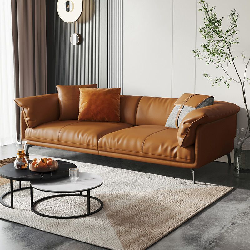Orange Modern 3/4/5-seat Sofa Genuine/Faux Leather Tuxedo Arm Sofa