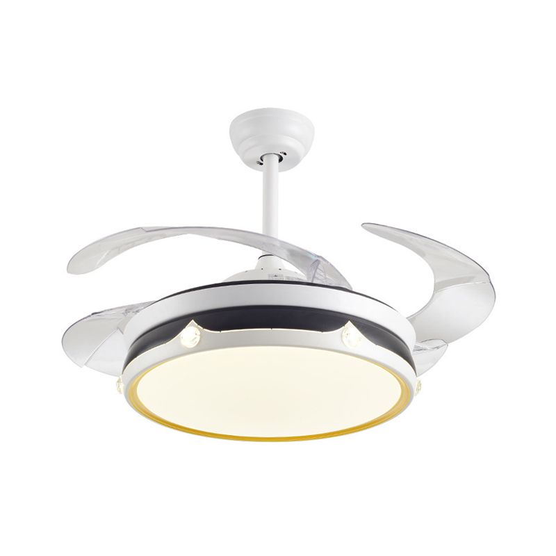 Acryl-trommelvormig plafondventilator licht Minimalisme Wit met 4-blade LED Semi Flush Mount Lighting, 42 "breed