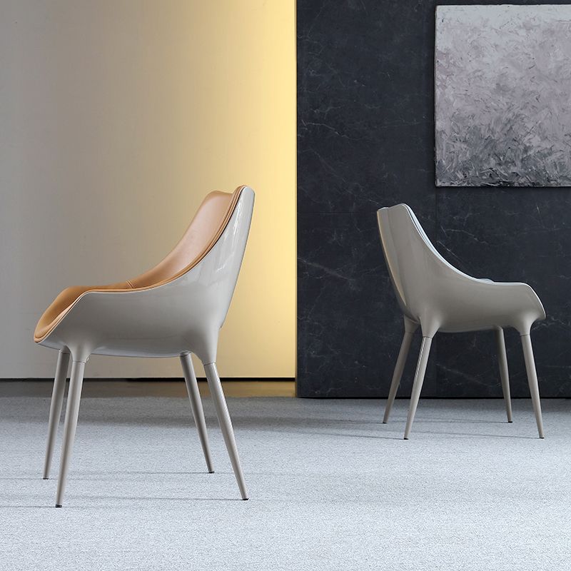 Minimalist Style Leather Dining Arm Chairs Solid Back Upholstered Chairs (Set of 2)