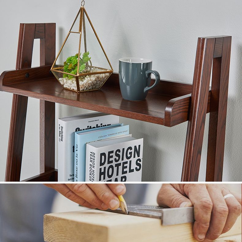 Scandinavian Ladder Bookshelf Vertical Open Ash Bookcase for Living Room