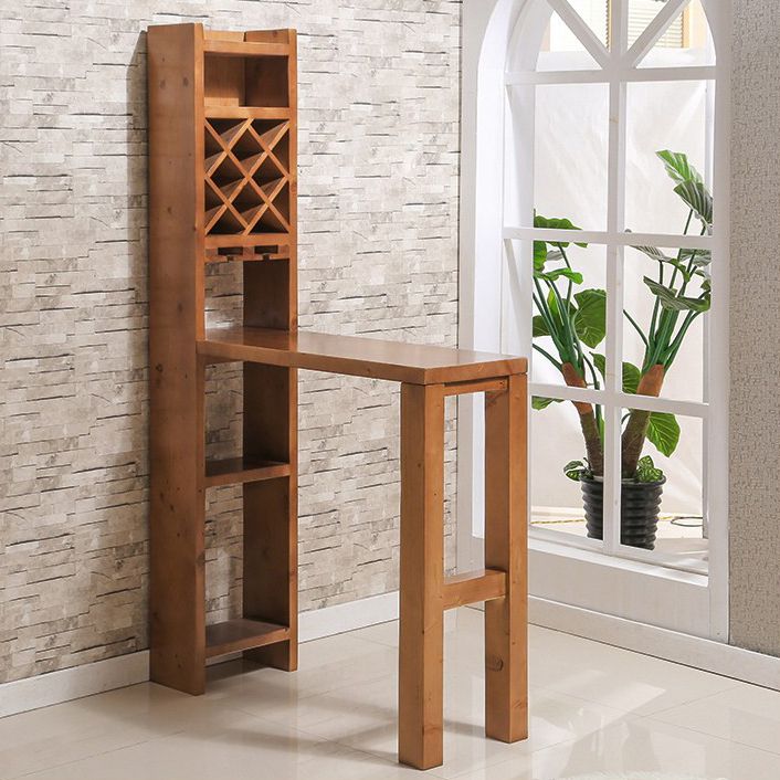 Brown Pine Wood Bistro Table with Storage Modern Pub Table for Living Room