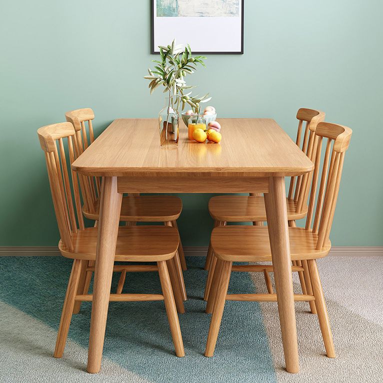 Modern Style Solid Wood Dining Set with Rectangle Shape Table and 4 Legs Base