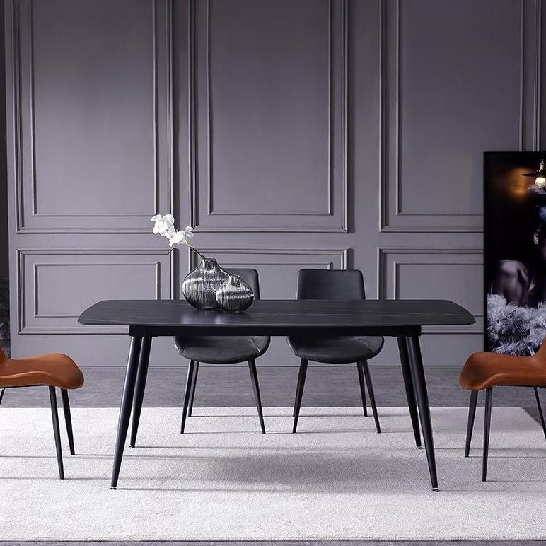 Contemporary Rectangle Dining Table Sintered Stone Table with 4 Legs for Home Kitchen Dinner