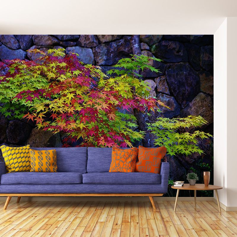 Soft Color Maple Pattern Mural Moisture Resistant Modern Style Bedroom Wall Art