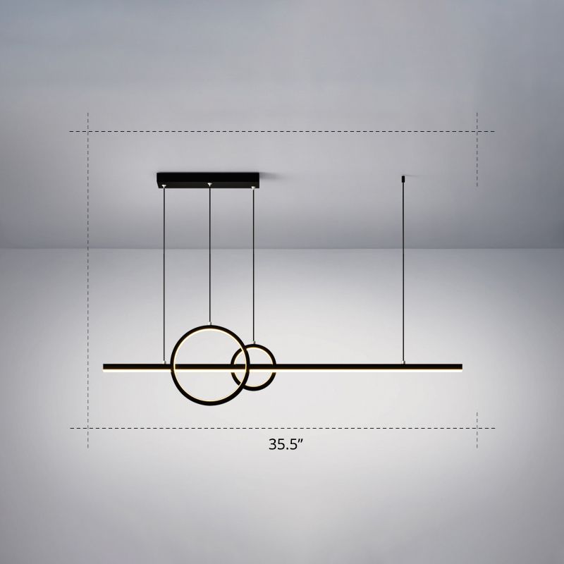 Lampe linéaire et ring île de la lampe à suspension à LED noire minimaliste pour salle à manger