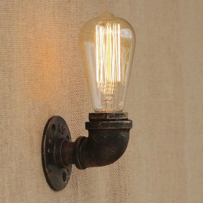 Bare Bulb Living Room Wall Sconce Lighting with Pipe Rustic Stylish Metal 1 Head Black/Bronze Wall Mount Light