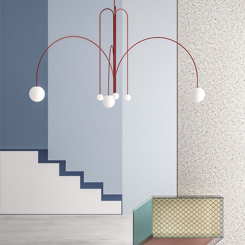 Postmodern Unique 6 Head Chandelier Lighting Fixture Red Chandelier Light for Sitting Room