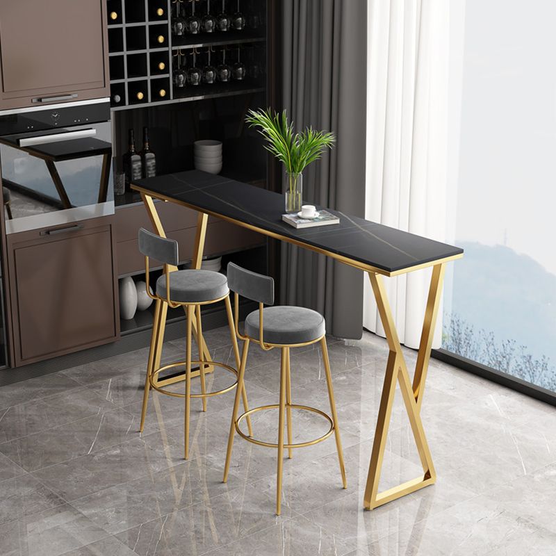 Glam Style Stone Bar Table Double pedestal Bar Dining Table for Indoor