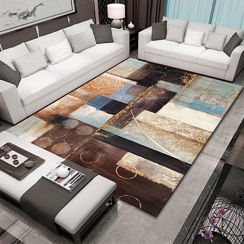 Navy Modern Rug Polyester Graphic Rug Stain Resistant Rug for Living Room