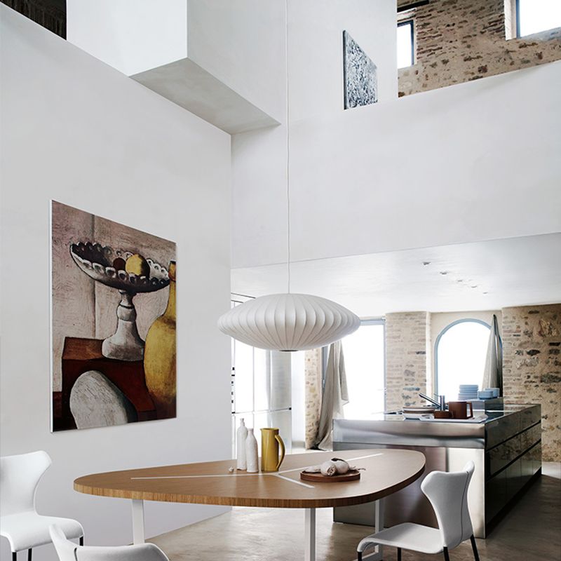 Modern Style White Hanging Lamps Fixtures Fabric 1-Light Ceiling Pendant Lighting