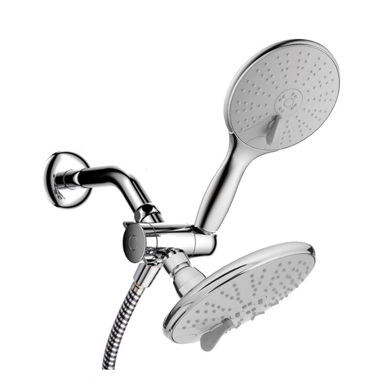 Silver Dual Shower Head with Diverter Adjustable Spray Pattern Wall-Mount Showerhead