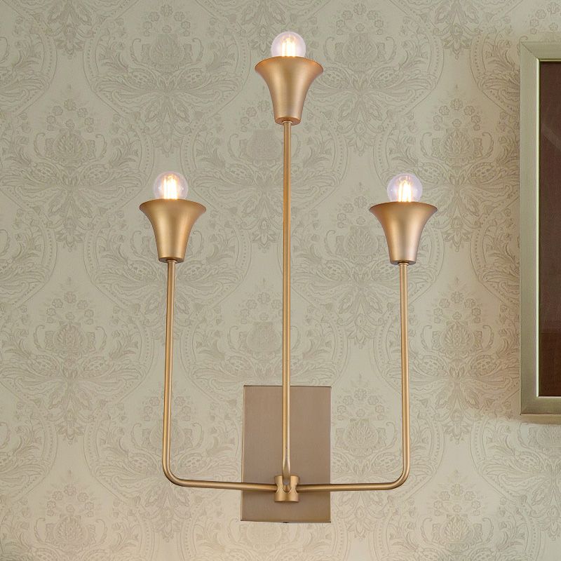 Lampada a campana in metallo Lampada Luxury 3 lampadine per la camera da letto illuminazione montata in oro con braccio dritto