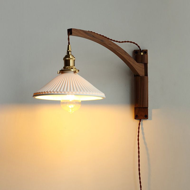 Vintage Simplicity Cone Wall Light Sconce Opal Glass Wall Light Fixtures for Bedroom
