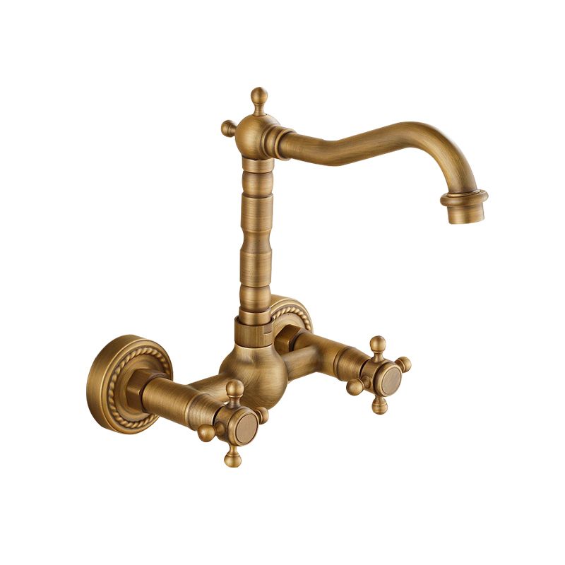 Vintage Tub Faucet Two Cross Handle Faucet Pure Copper Wall Mounted Faucet