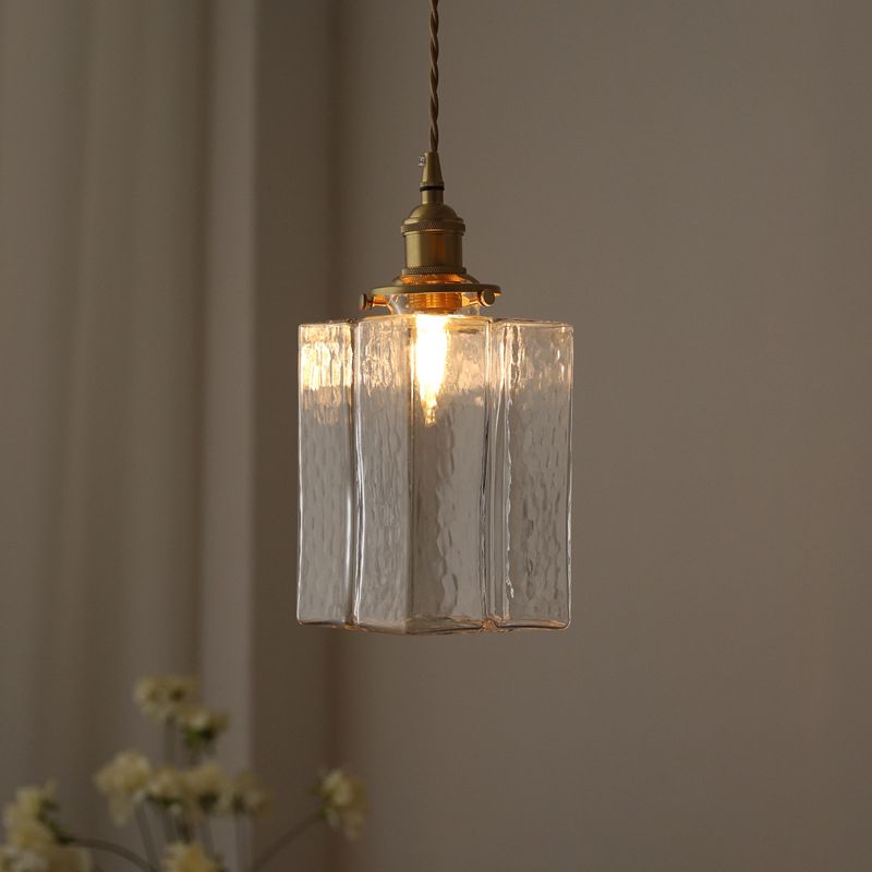 Modern Style Cuboid Shade Hanging Light Glass 1 Light Pendant Lamp for Home Stay