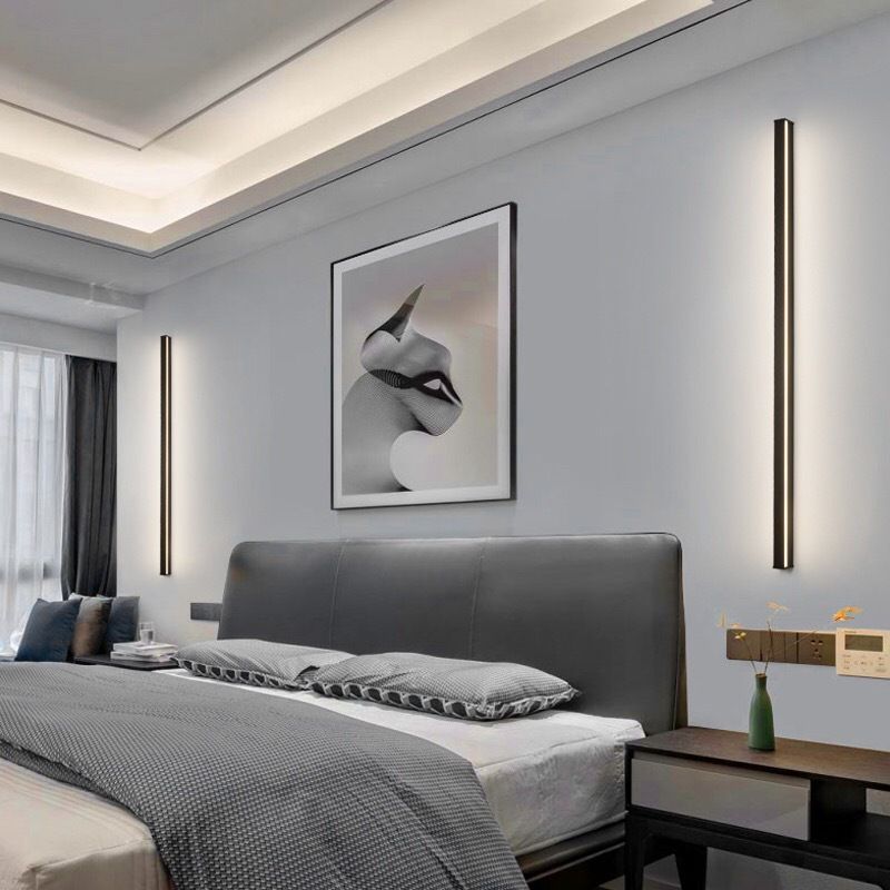 Lineare Flush Mount Wall Leuchten Einfachheit Metall Flur LED -Wandhalterung Licht in Schwarz