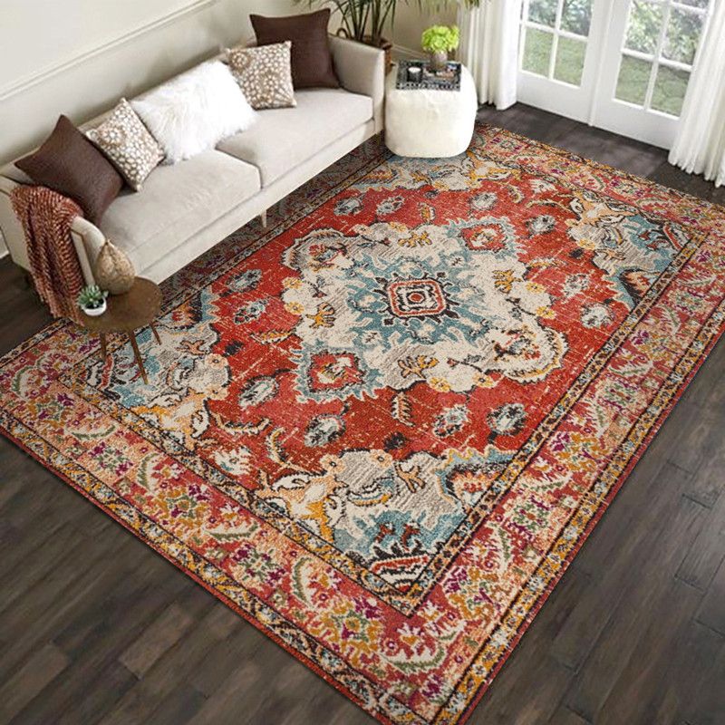 Multicolor Moroccan Indoor Rug Synthetics Jacquard Printed Carpet Non-Slip Stain Resistant Machine Washable Rug for Home