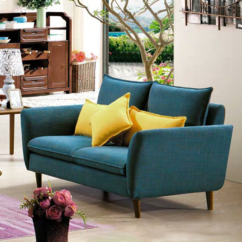 Standard Flared Arm Sofa Fabric Slipcovered Sofa with Wood Accent