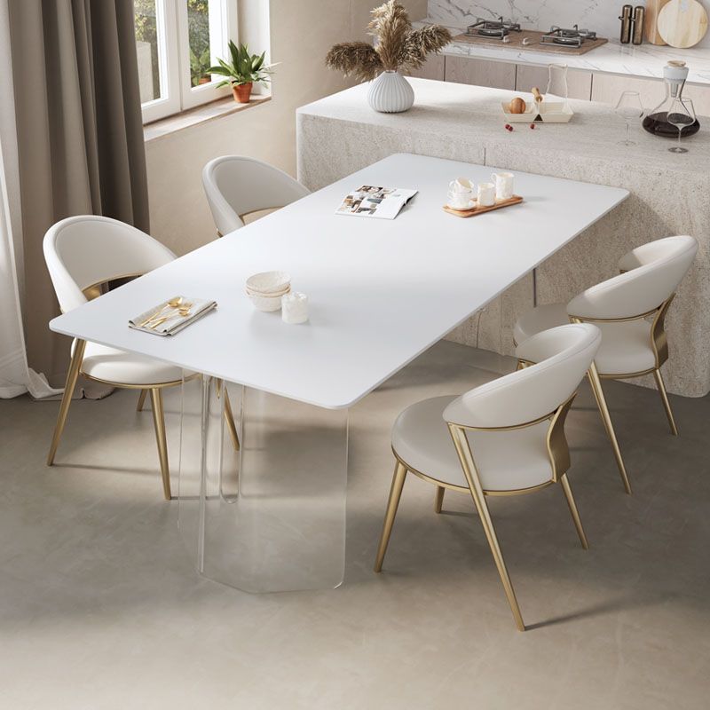 Modern 1/2/5/6 Pieces Acrylic Dining Table Set with White Sintered Stone Top Dinette Set