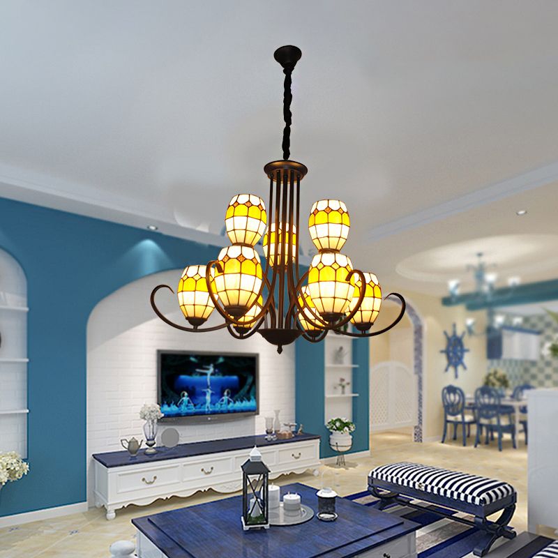 Tiffany Style Bowl Chandelier Lighting Stained Glass Multi Light Pendant Light for Living Room