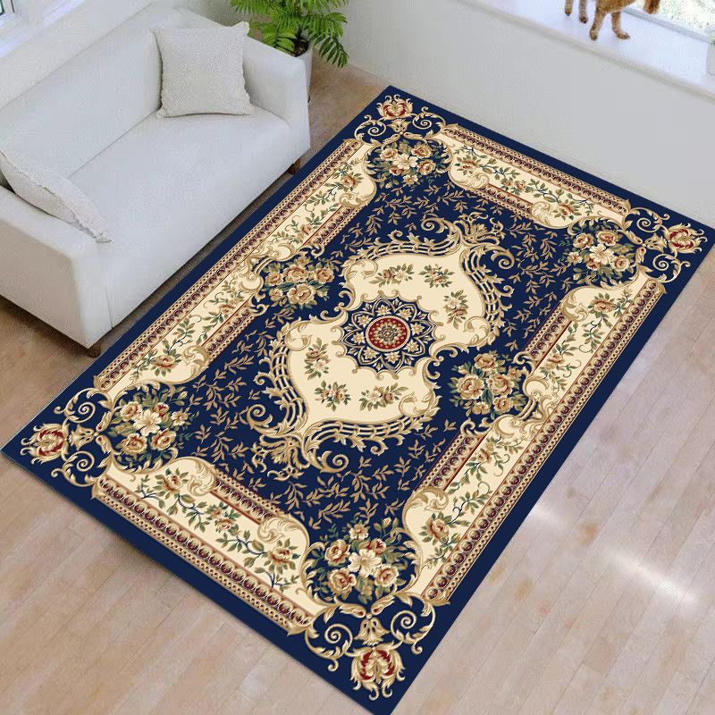 Navy Living Room Rug Modern Medallion Area Rug Polyester Washable Carpet for Home Decor