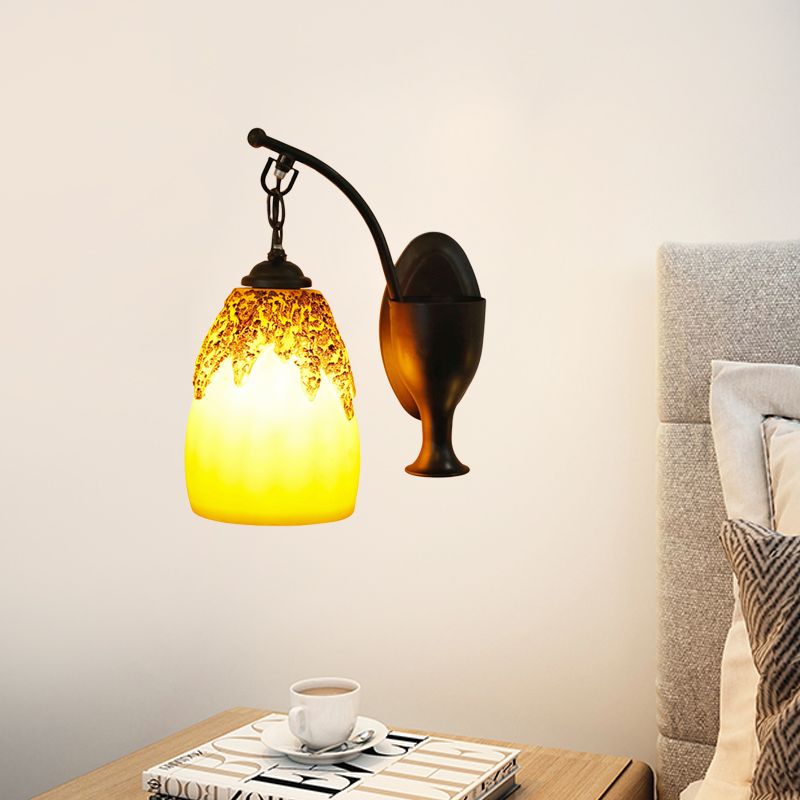 1 hoofdmuur hangende lichte platteland langwerpige koepelhars sconce verlichting in zwart met gebogen arm