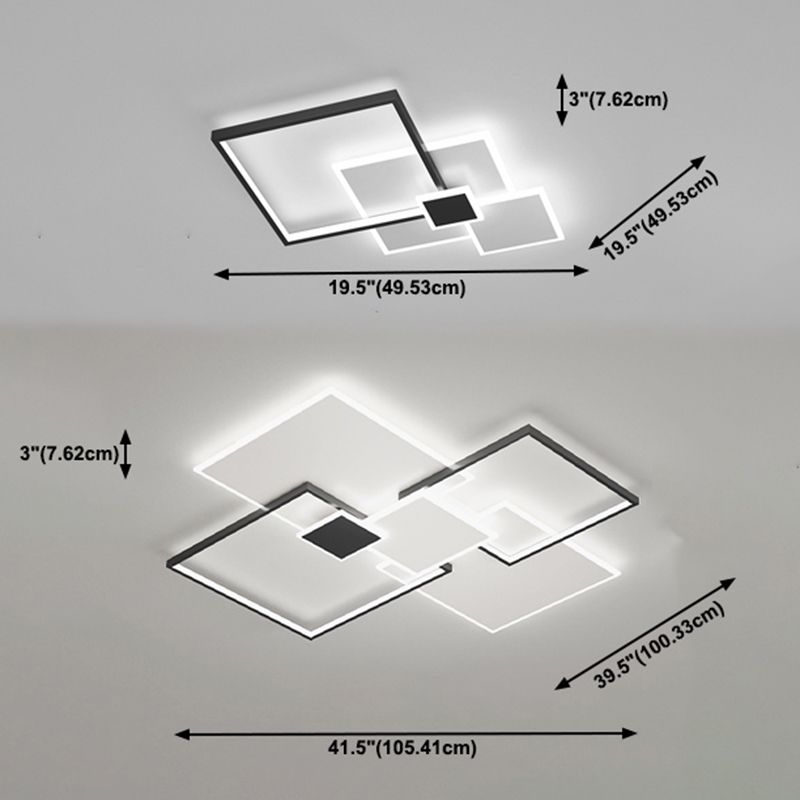 Lámpara de techo cuadrada, lámpara de techo LED de metal simple para dormitorio, montaje empotrado, color negro