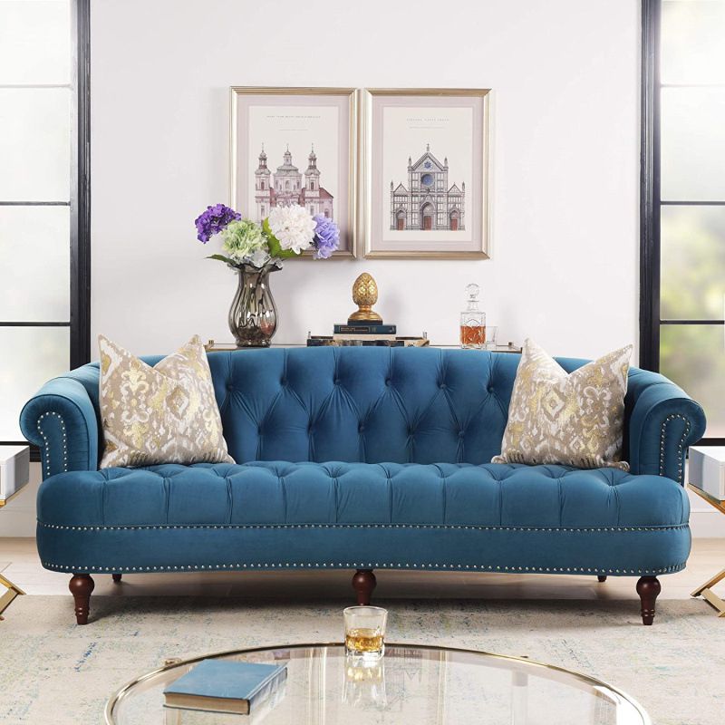 Classic Glam 3-seater Sofa  Rolled Arm Couch with Tufted Back for Living Room