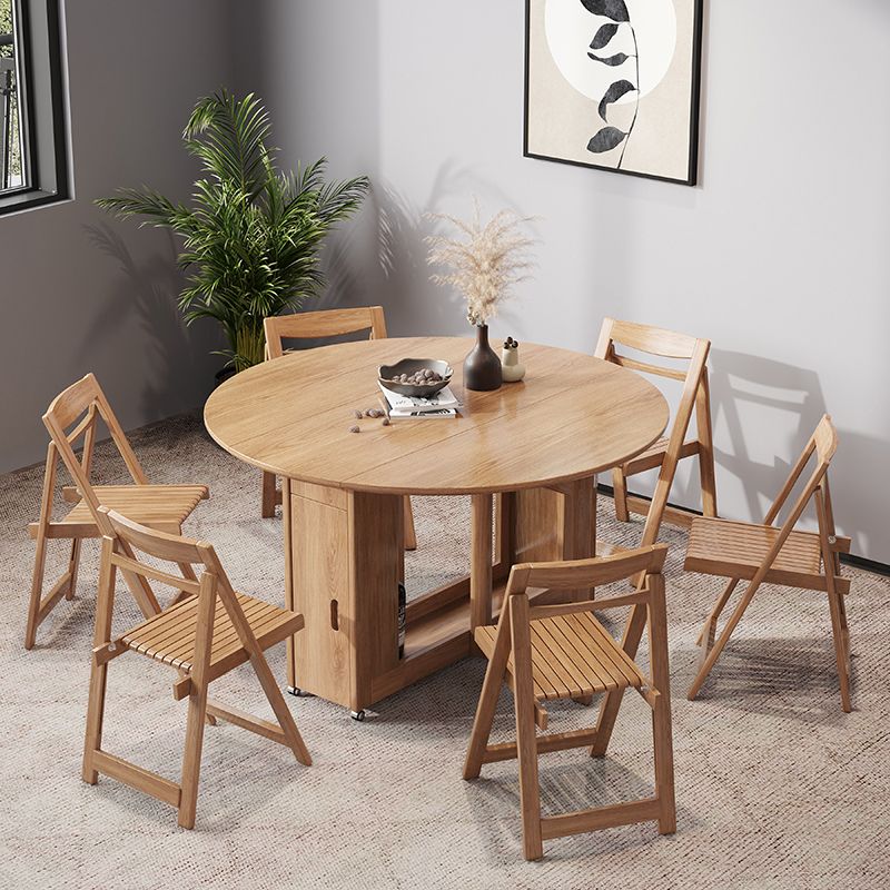 Simplicity Style Round Solid Wood Dining Site Table with Drop-Leaf