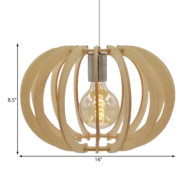 Contemporáneo de tambor redonda Madera clara 1 Restaurante ligero Luz colgante de lámpara en beige