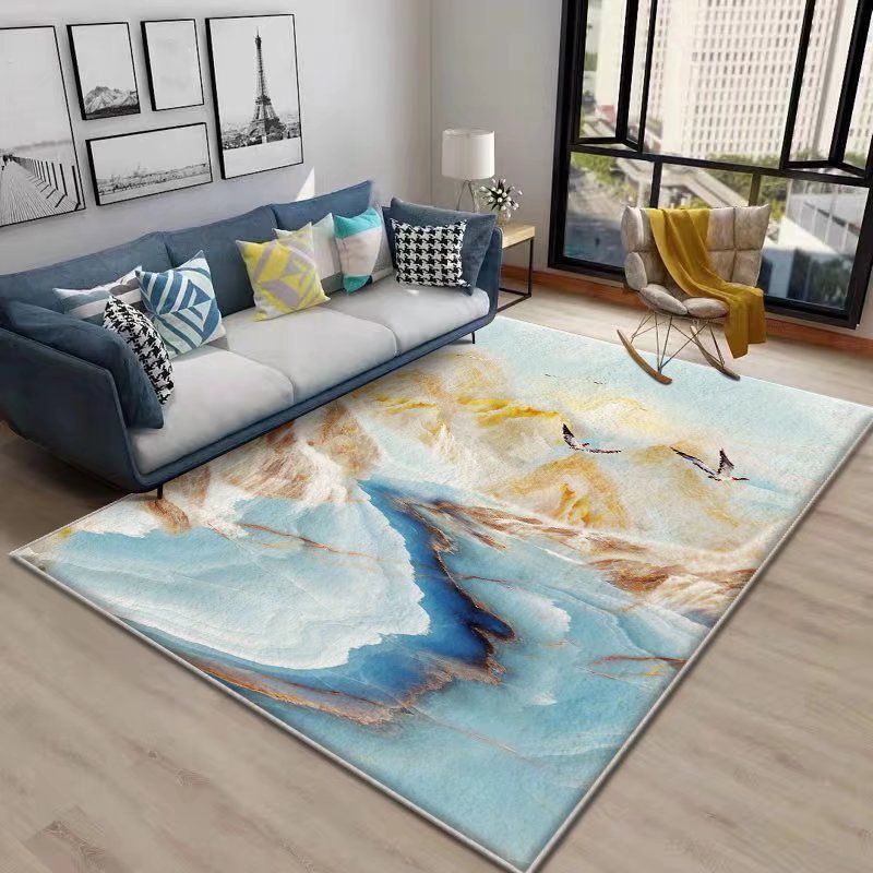 Color Block Rug Nordic Rug Polyester Stain Resistant Anti-Slip Rug for Room