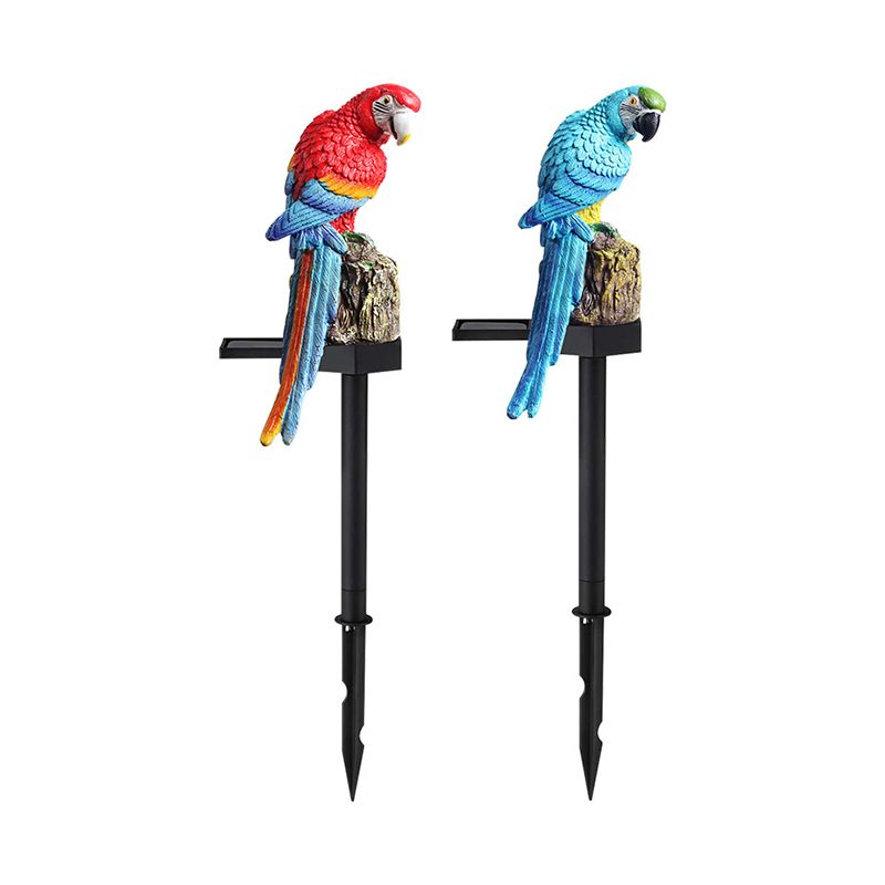 2 Pcs Decorative Parrot Shaped LED Ground Light Resin Courtyard Solar Landscape Lighting