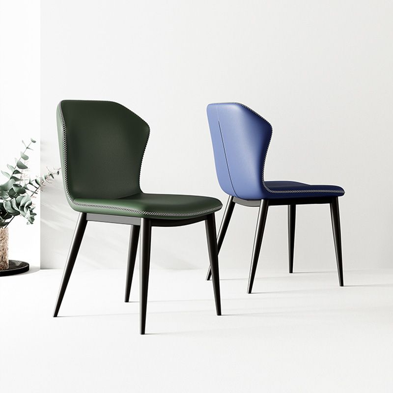 Industrial Wing Back Side Chair Leather Armless Dining Chair with Metal Base