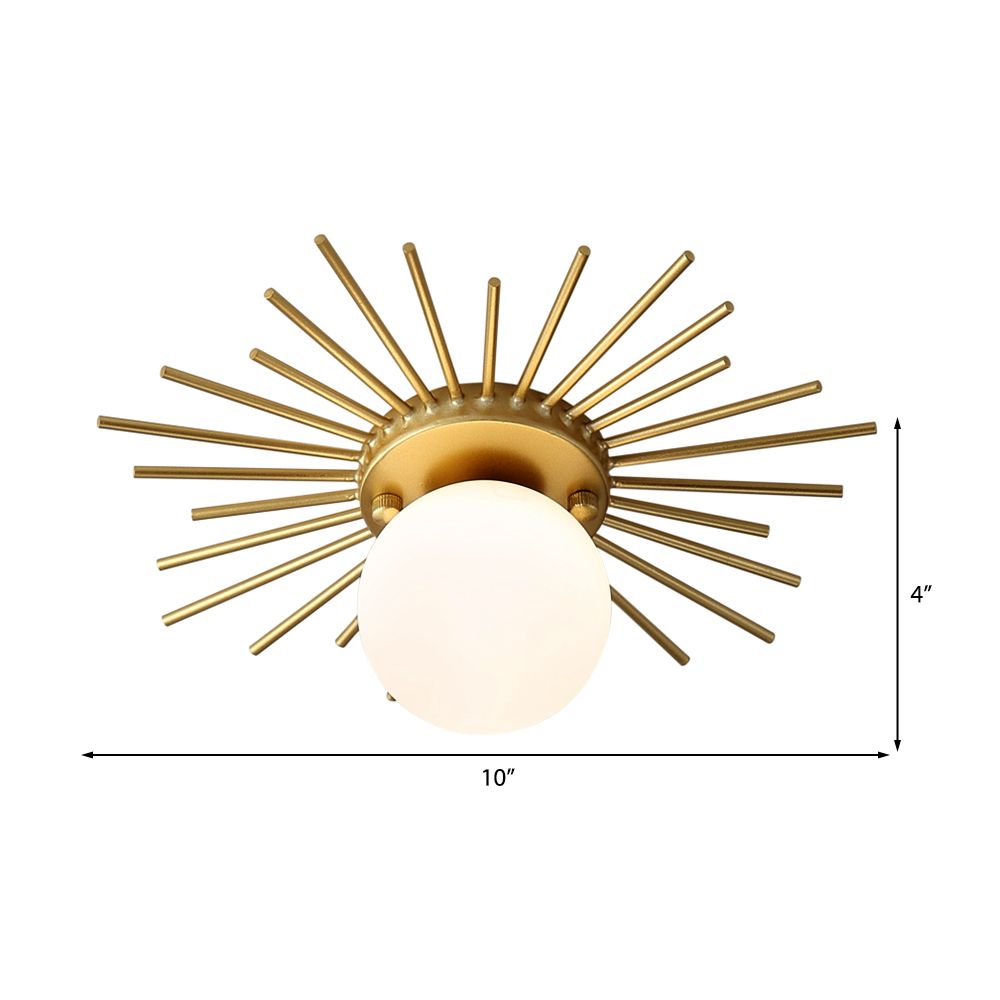 Éclairage encastré sphérique avec abat-jour en verre dépoli minimalisme, luminaire de plafond à 1 ampoule en or