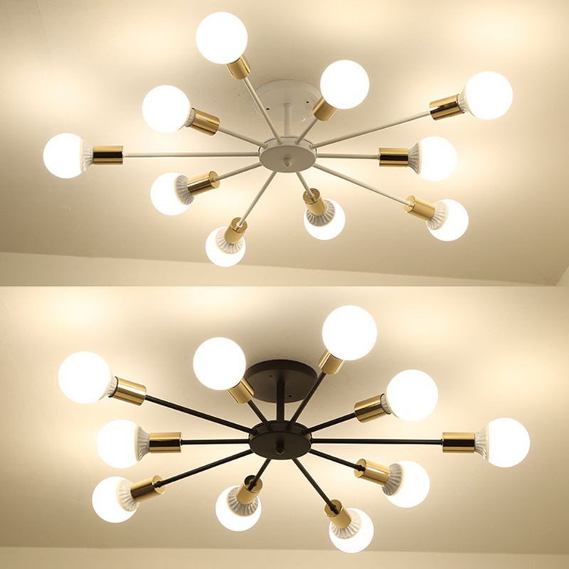 Industrial Minimalist Ceiling Fixture Bare Bulb Radial Metal Semi Flush Mount