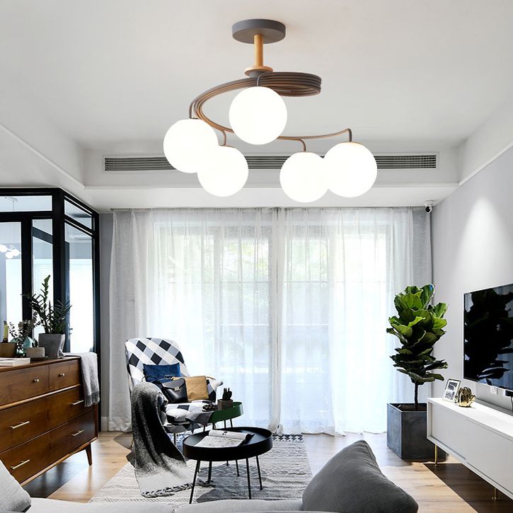 Spiral Metal Semi Flush Mount Light Modern Minimalista de vidrio esférico de techo de vidrio para el pasillo