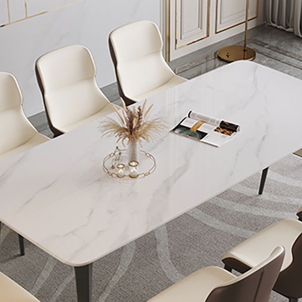 Industrial Rectangle Dining Table White Stone Top Dinette Table with Metal Legs