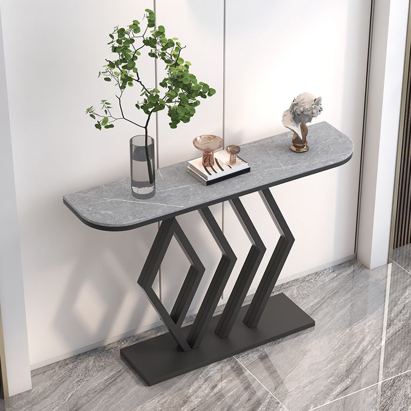 11" Wide Stone Contemporary Console Table Half Moon Console Sofa Table